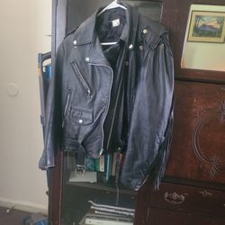 Vintage Leather Riding Jacket With Fringe 