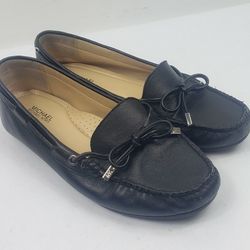 Michael Kors Womens 7.5 M Black Leather Flat Slip On Loafer MG17L  