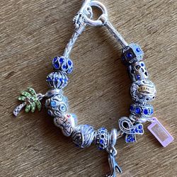 YOUTH CHARM TOGGLE BRACELET - SILVER WITH BLUE STONES AND CHARMS