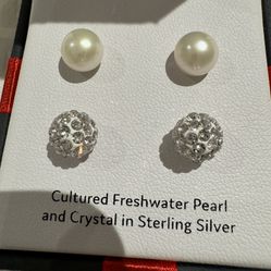 Cultured Freshwater Pearl and Crystal In Sterling Silver