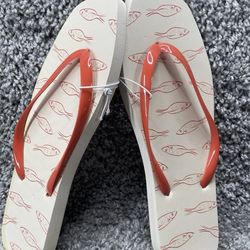 Women’s Flip Flop Fish Sandals Size 10 Orange Cream Summer Beach Shade & Shore