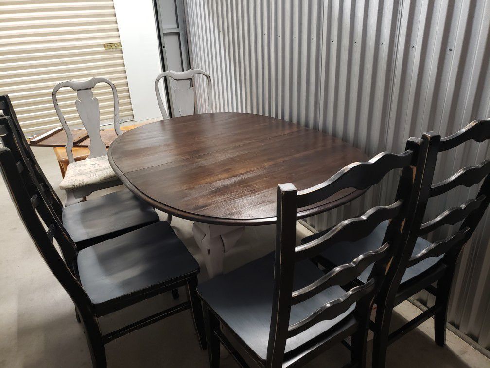 Oval Wood Refinished Dining Table ,One Leaf & 6 Chairs 