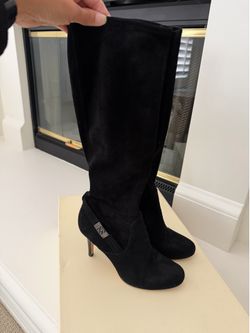 Coach Braelyn Stretch Suede Black Knee High Boots