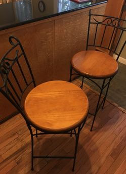 Wrought Iron and oak barstool