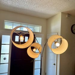 Modern 3-Light Arc Floor Lamp with Fabric Shades – Black Base