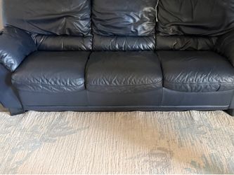 Dark Blue Leather 3-Seater Sofa