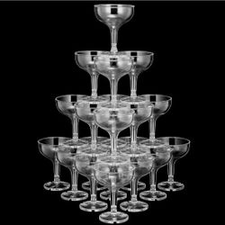 30 Pcs Champagne Coupe Glasses 5 oz Plastic Champagne Tower Disposable Martini Glasses Stackable Stemmed Margarita Coupe for Wedding Birthday