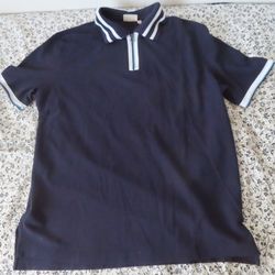 banana republic BR ATHLETICS ZIP POLO shirt L NWT navy