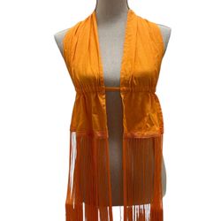 New Pretty Little Thing Orange Fringe Halter Top, Size Small 4