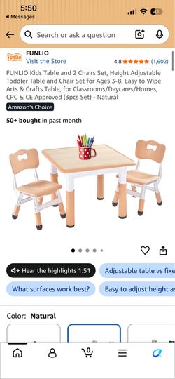 Adjustable toddler table and chair set