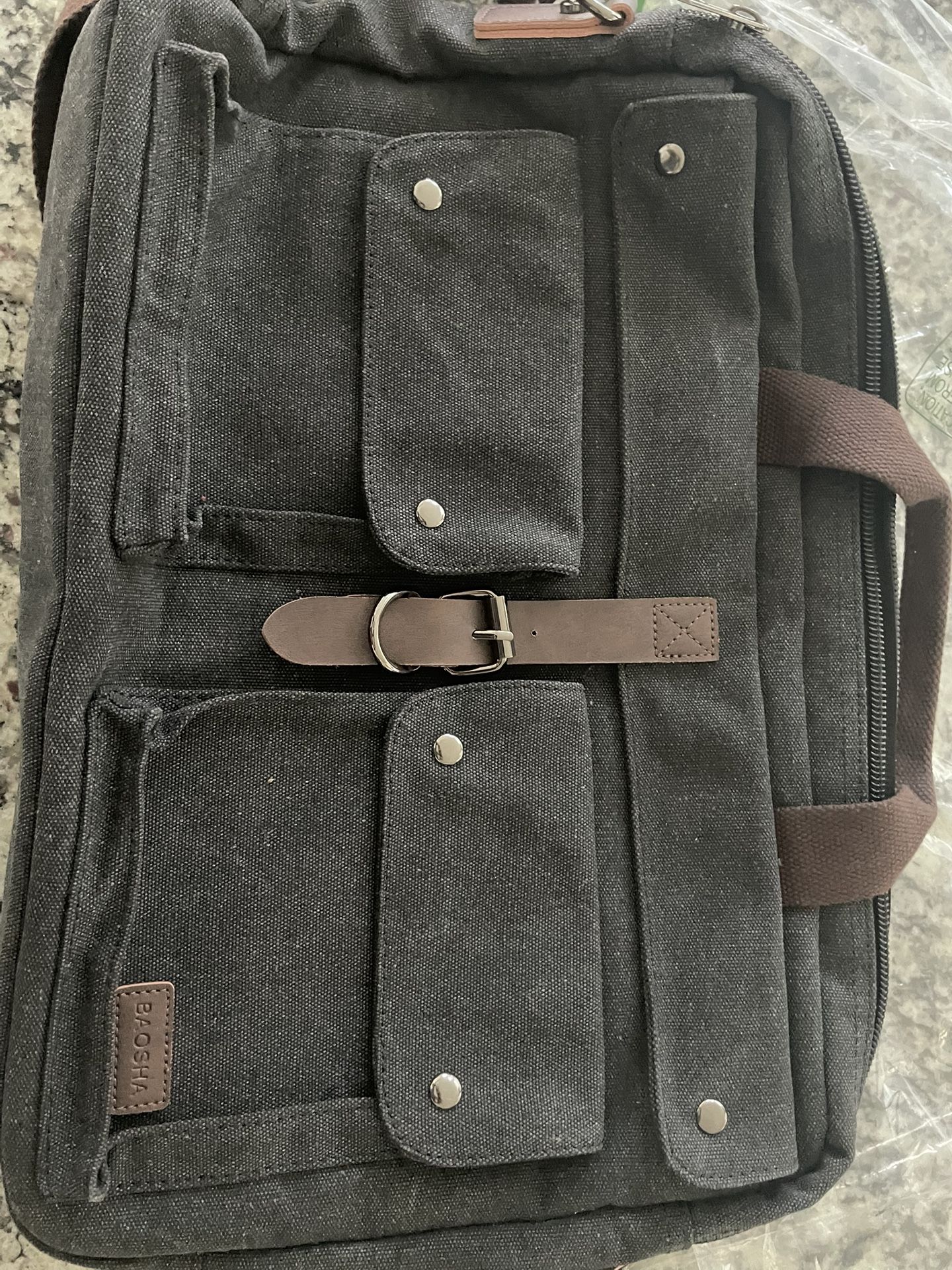 Baosha Canvas Leather Contrast Messenger Bag