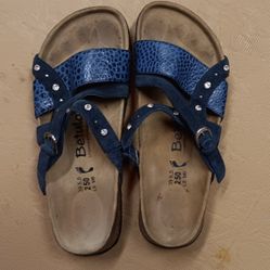 Birkenstock Betula Julie Blue Leather Rhinestone Studded Slide Sandals Sz.39 (8US)