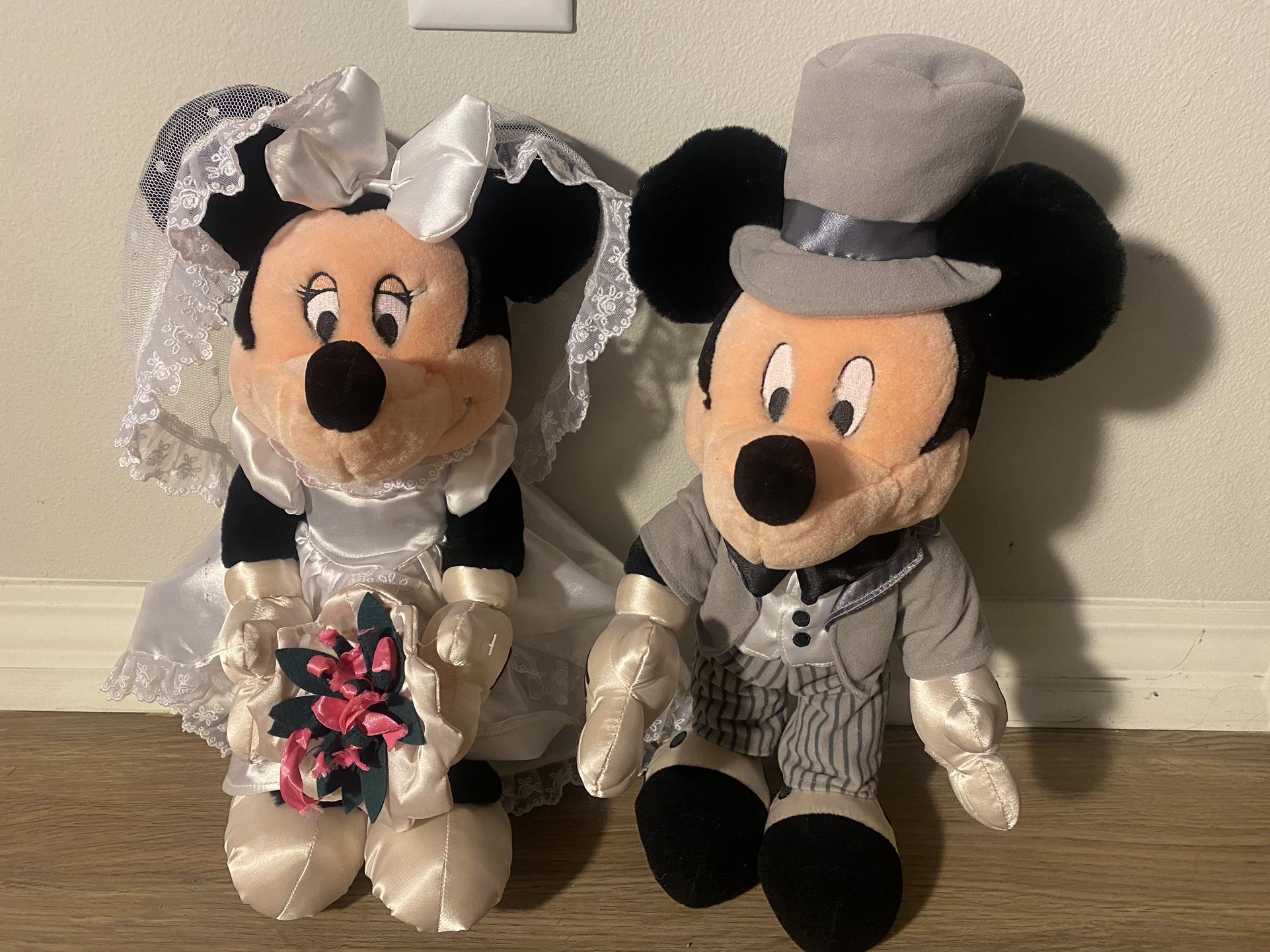 Rare Vintage Disney Mickey & Minnie Mouse Wedding Plush Toys Bride And Groom