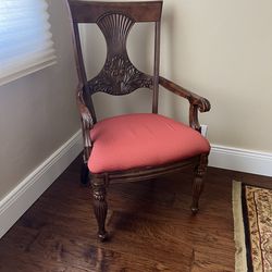 Vintage Wood Armchair with Red Cushion