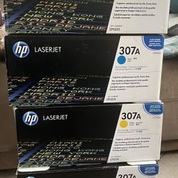 Laserjet Printer 307A Cartridges 4 New Boxes 2-yellow, 1-blue, 1-magneta