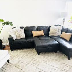Black Sectional Couch With Storage Ottoman