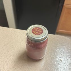 16 Ounce Mason Jar,  With Pink Wax  & Jasmine Scent. 
