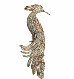 Exquisite  Boucher Style JEWELED CRANE PEACOCK PIN BROOCH 5" inches Stunning!