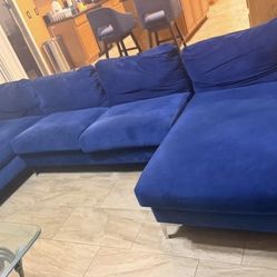 Blue Velvet Double Chaise Sectional Sofa