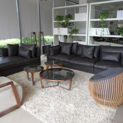 Brown Full Leather Couch and Chaise - New without Box, Luxurious and Comfortable