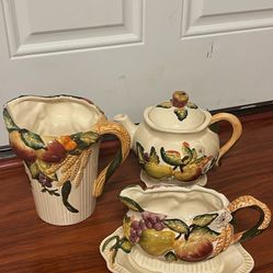 Ceramic Fruit 🍎 Gravy Boat, Teapot And Mug