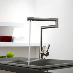 Brushed Nickel Deck-Mount Retractable Pot Filler Kitchen Faucet 1-Lever Stainless Steel
