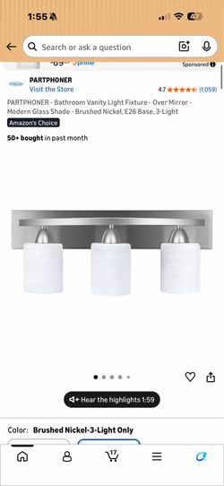 PARTPHONER - Bathroom Vanity Light Fixture - Over Mirror - Modern Glass Shade - Brushed Nickel, E26 Base, 3-Light