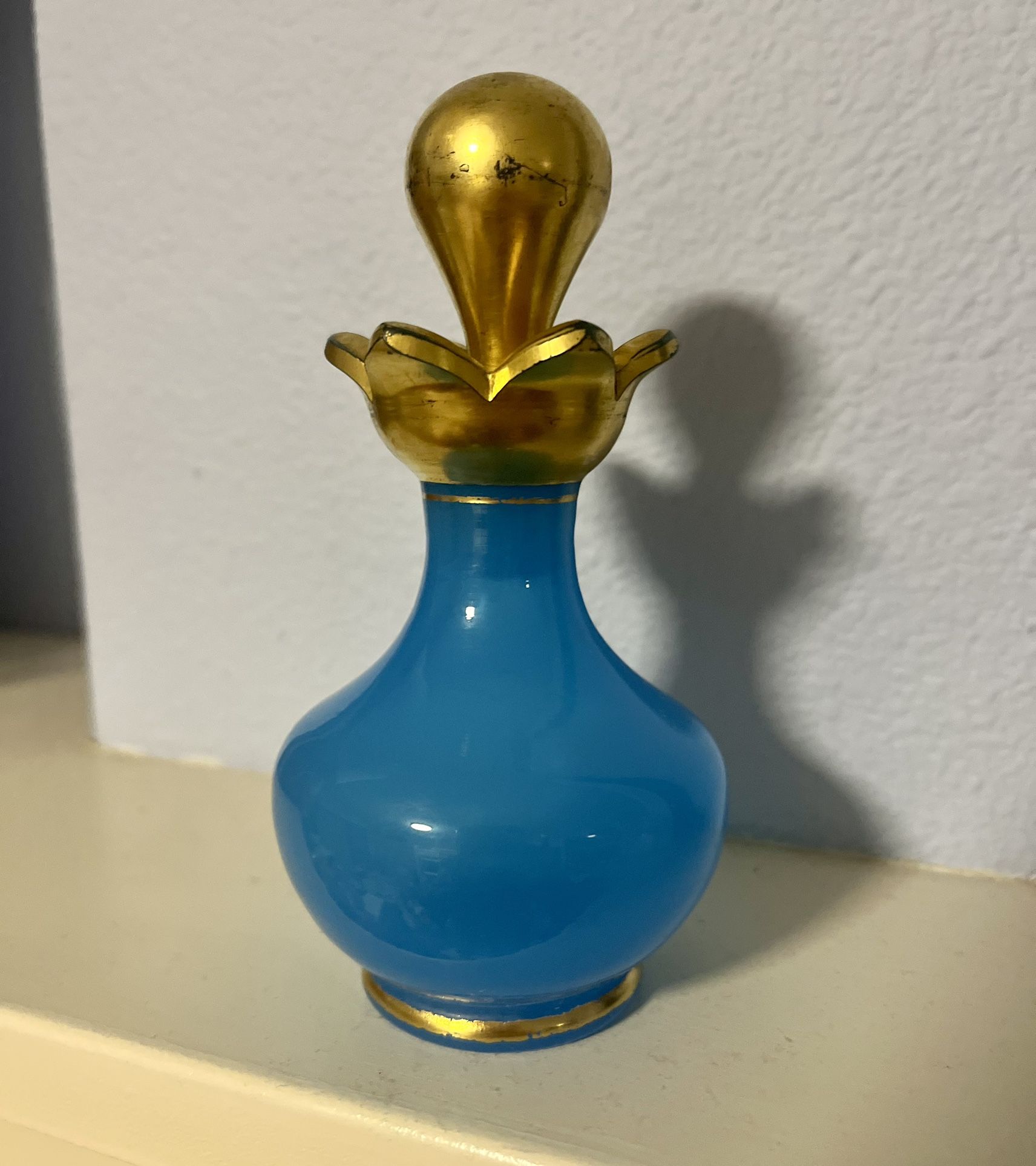 New Price! Antique French Blue Opaline Glass Perfume Bottle and Stopper