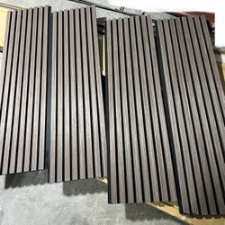 4 walnut Wood acoustic wall panels 12.75 x 46   Leftovers from my project. Great deal. Almost 16 sq ft. Bumps on ends of a couple of slats.  See photo