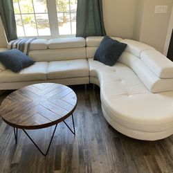White Vegan Leather Midcentury Sofa