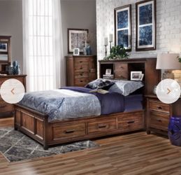 Brown Wood King Bed with Storage Drawers