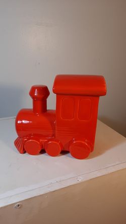 Vintage ceramic red train engine bank
