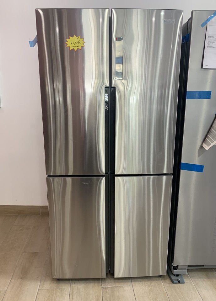 Haier 16.4 cu. ft. Quad French Door Freezer Refrigerator in Stainless Steel, Fingerprint Resistant V FJN