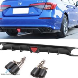 Fit 22-23 Honda Civic EX/Touring/SI Matte Black w/ Brake Light PP Rear Diffuser