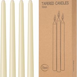 12 Pack Ivory Taper Candles 10 inch - Taper Candles Dripless, Smokeless, Unscented - 8 Hours Long Burning - Hand Poured Tall Candlesticks - Perfect fo