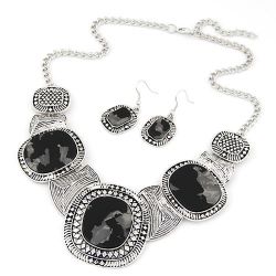 Black & Silver With Earrings, Necklace & Chain Set