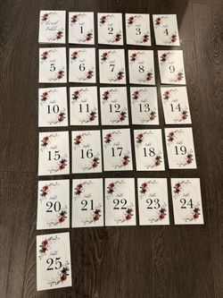 Table Number Cards (for 25 Tables) Floral Burgundy Red