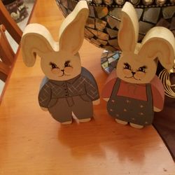 2 Hand Painted Rabbits