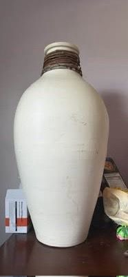 Large Boho Cream Ceramic Floor Vase with Twig Neck Wrap