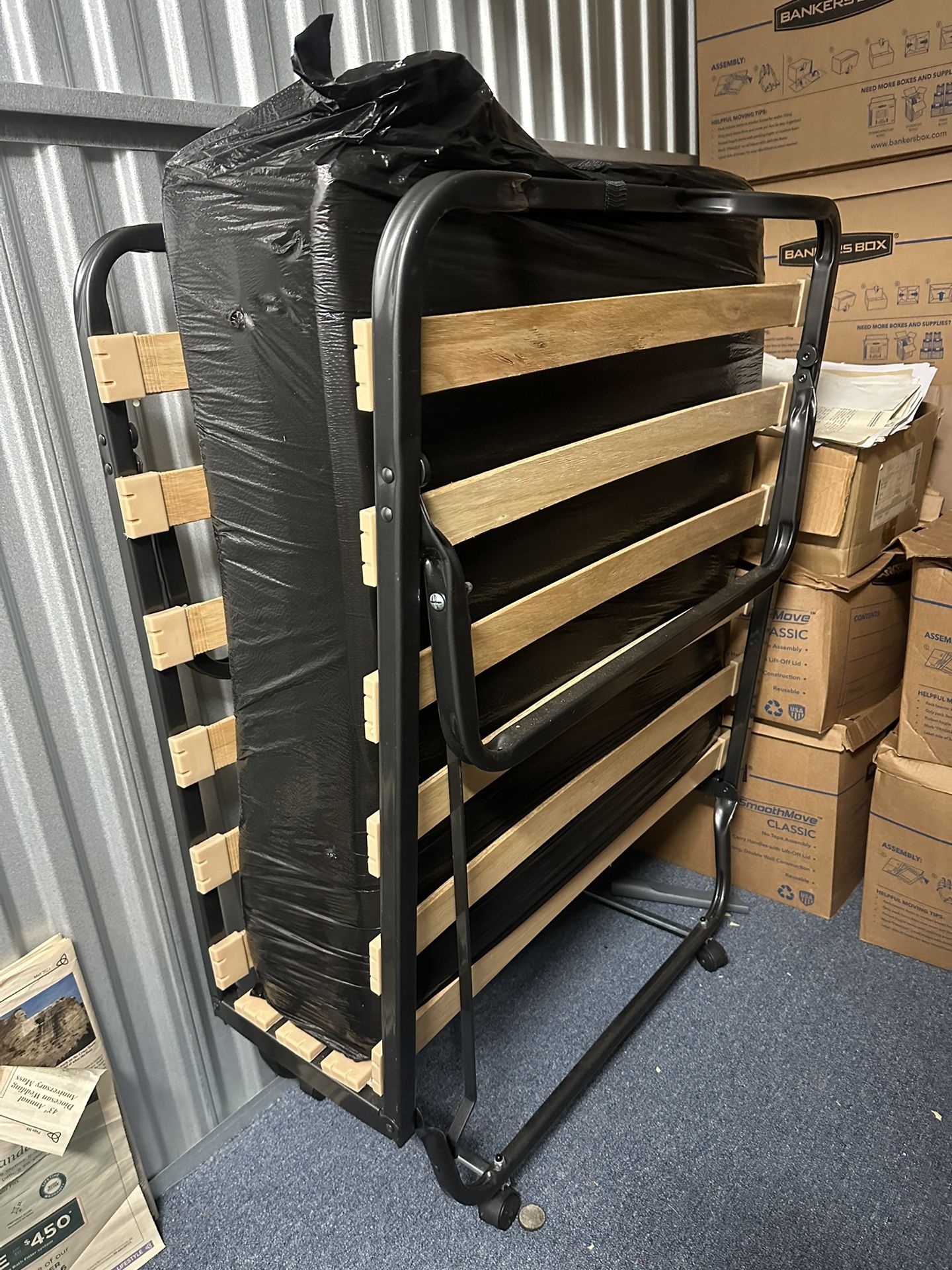 Portable Folding Twin Bed. Mattress And Frame.