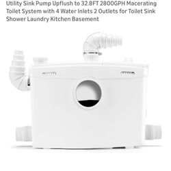 1500W Macerator Pump with Grinding Blade Toilet Pump Utility Sink Pump Upflush to 32.8FT 2800GPH Macerating Toilet System with 4 Water Inlets 2 Outlet