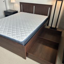  Queen bed frame + 3 storage boxes + 1 Queen Mattress
