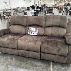 3 PC CHOCOLATE PADDED SUEDE RECLINER SET 