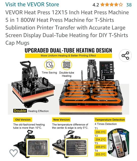 VEVOR Heat Press 12x15 inch Heat Press Machine 5 in 1 800W Heat Press Machine for T-shirts Sublimation Printer Transfer with Accurate Large Screen