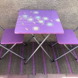 Set of 3 Pink Table With Matching Chairs Kitchen Patio Flower Print Garden Indoor Or outdoor 
