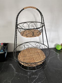 Two Tier Rattan and Metal Tray