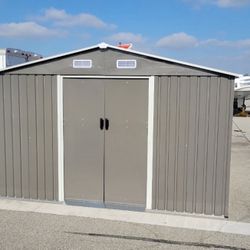 Sales $350!!!  (New in box) 8’ L x 10’ W x 6.’ H galvanized steel Metal Storage Shed Outdoor Garden Backyard 8’x10’ Storage.