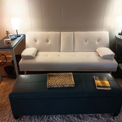 Sofa Sleeper, White Faux Leather 