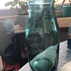 Green Glass Milk Bottle Vase