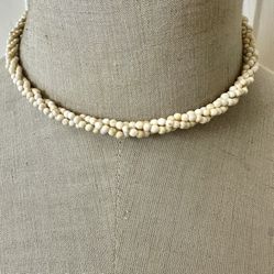 Vintage Twisted Bone Bead Necklace 